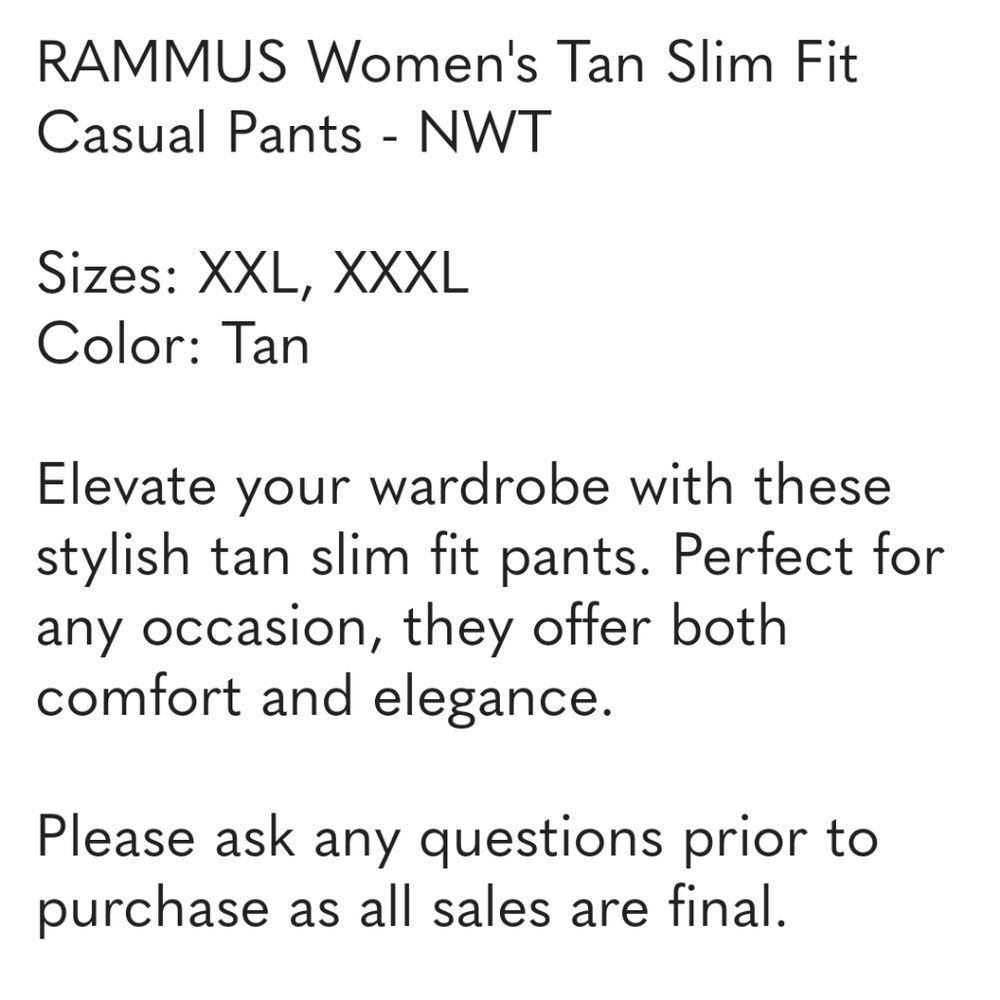 RAMMUS Women's Tan Slim Fit Casual Pants - NWT💐 - Picture 7 of 8